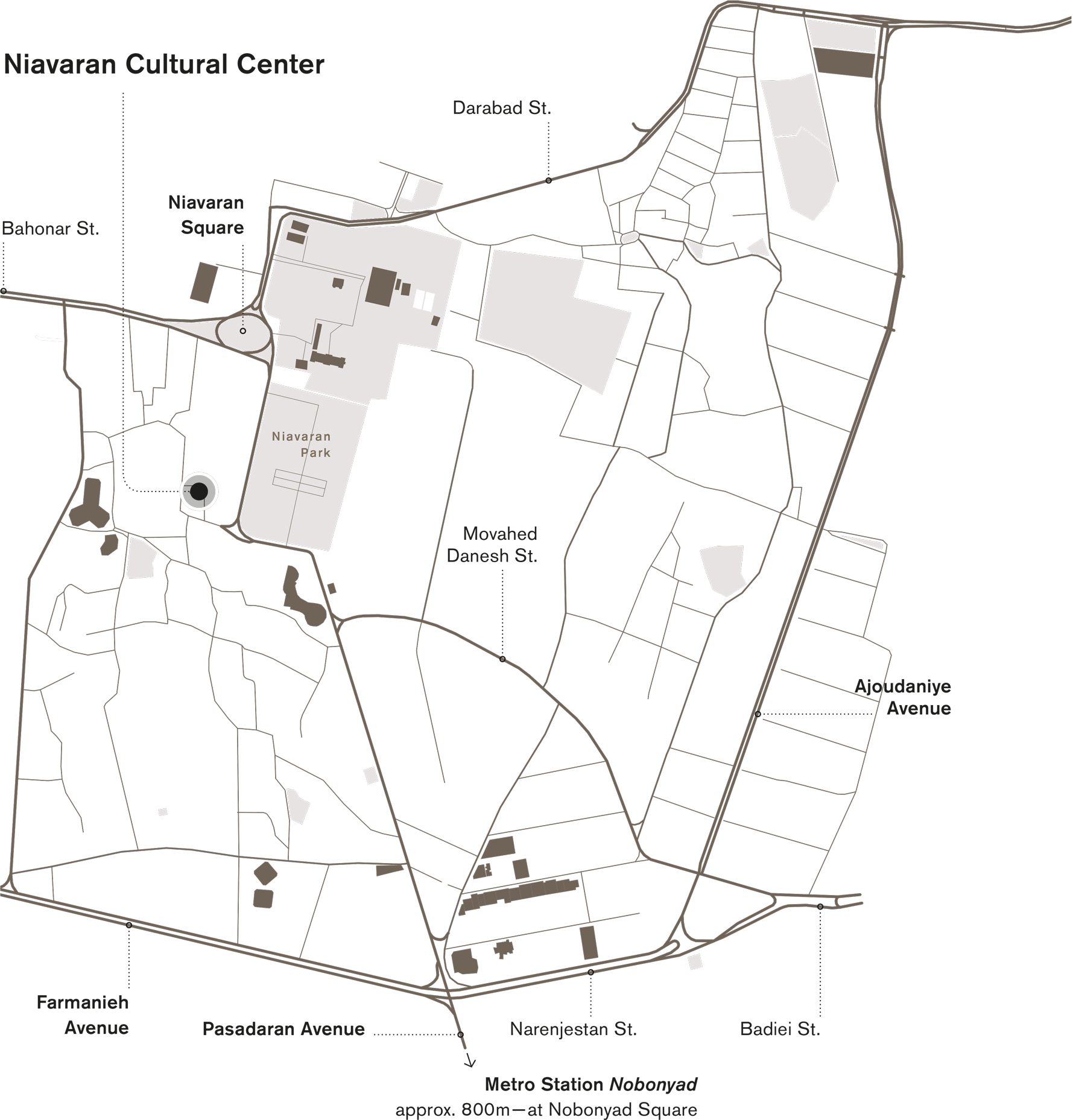 Illustrated Map of the location of the Designing in Dialogue exhibition by gmp in Tehran